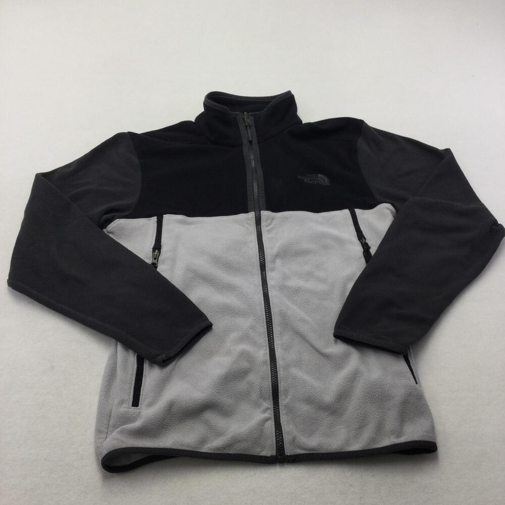 The North Face Jacket Mens Small Gray Black Fleece Full Zip Pockets Outdoor
